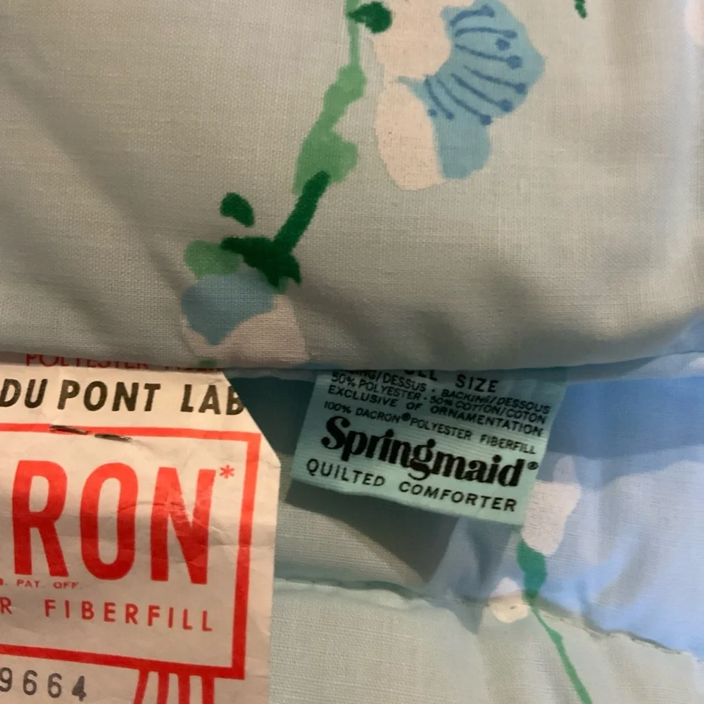 Vintage Springmaid Quilted Comforter Blue Love Birds 76 X 86 NOS USA